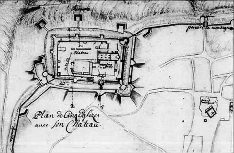 Josef de Haüy térképe 1689 körül - jól látszanak a megerősített bástyák és a kaputorony